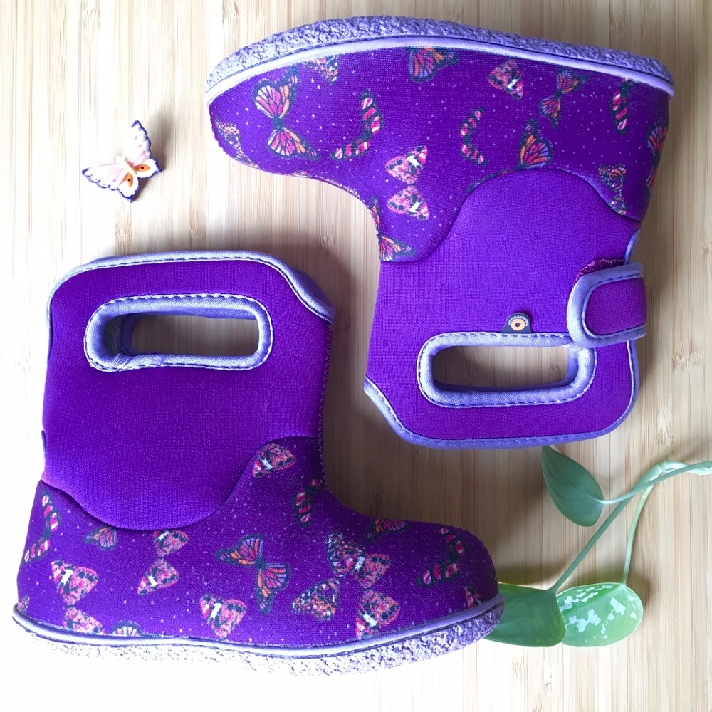 Purple butterfly Baby Bogs waterproof boots